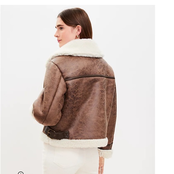 NWT Loft Faux Suede Sherpa Aviator Bomber Jacket - Picture 3 of 12